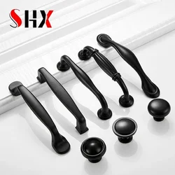 Black Handle American Modern Simple Zinc Alloy Wardrobe Cabinet Door Single Hole Pulls Matte Black Shower Room Handles Furniture