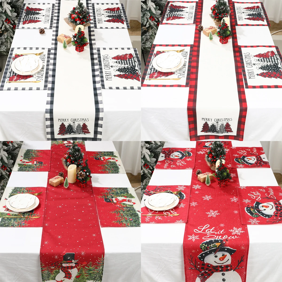 Christmas Linen Table Runner Placemat Set Merry Christmas Decor For Home 2024 Navidad Noel Kerst Xmas Decor New Year Gifts 2025