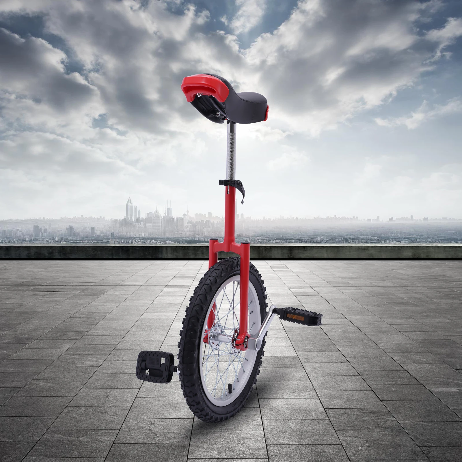 Durable Fun 16 Inch Wheel Unicycle with Steel Rim and PU seat and two handles for Balance Training and Talent Shows