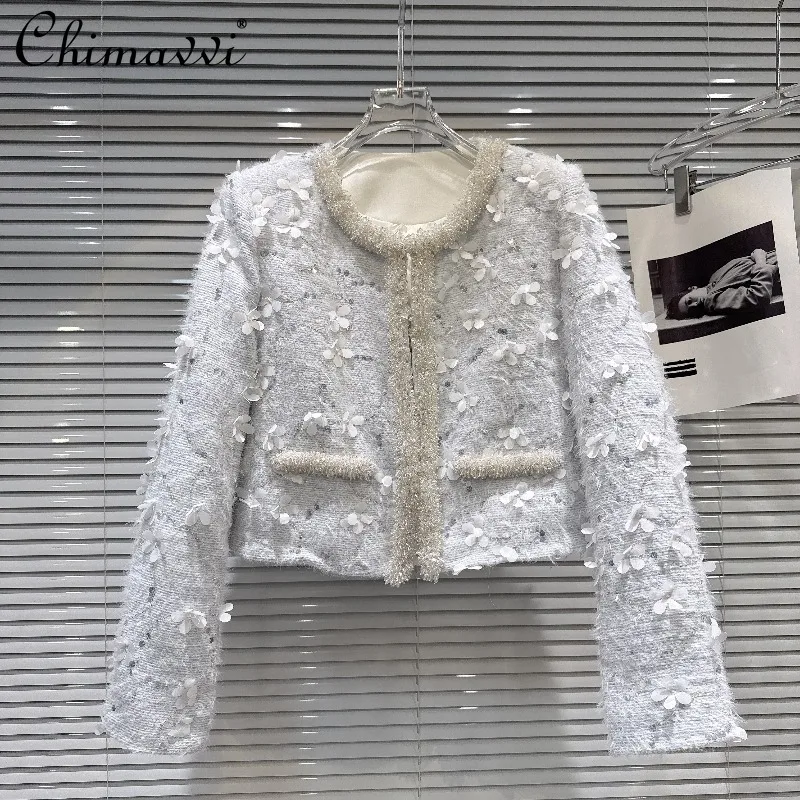 

Зимняя одежда 2025 года, новое короткое пальто с тяжелым воротником из твида на пуховой подкладке, женские элегантные куртки с длинными рукавами, женские топы