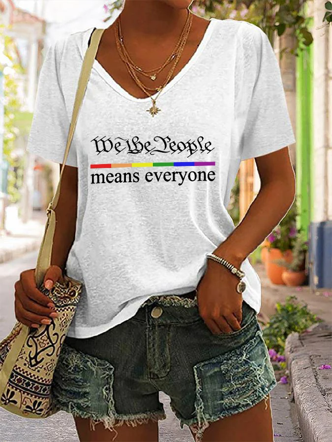 Summer Casual V-Neck Short Sleeve Tee for Women Pride Month Gift Print