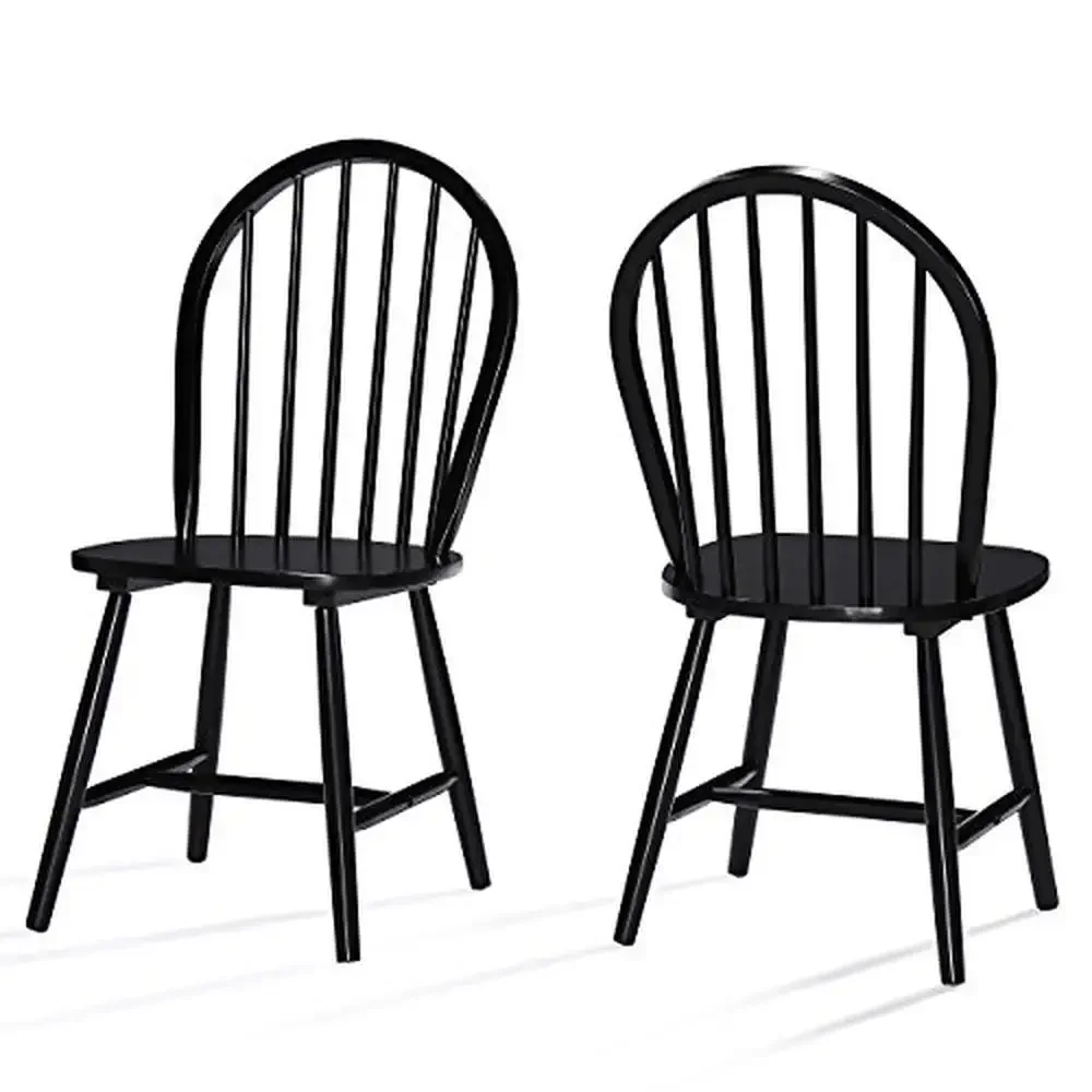 High Back Spindle Design Rubberwood Dining Chairs Set of 2 Black