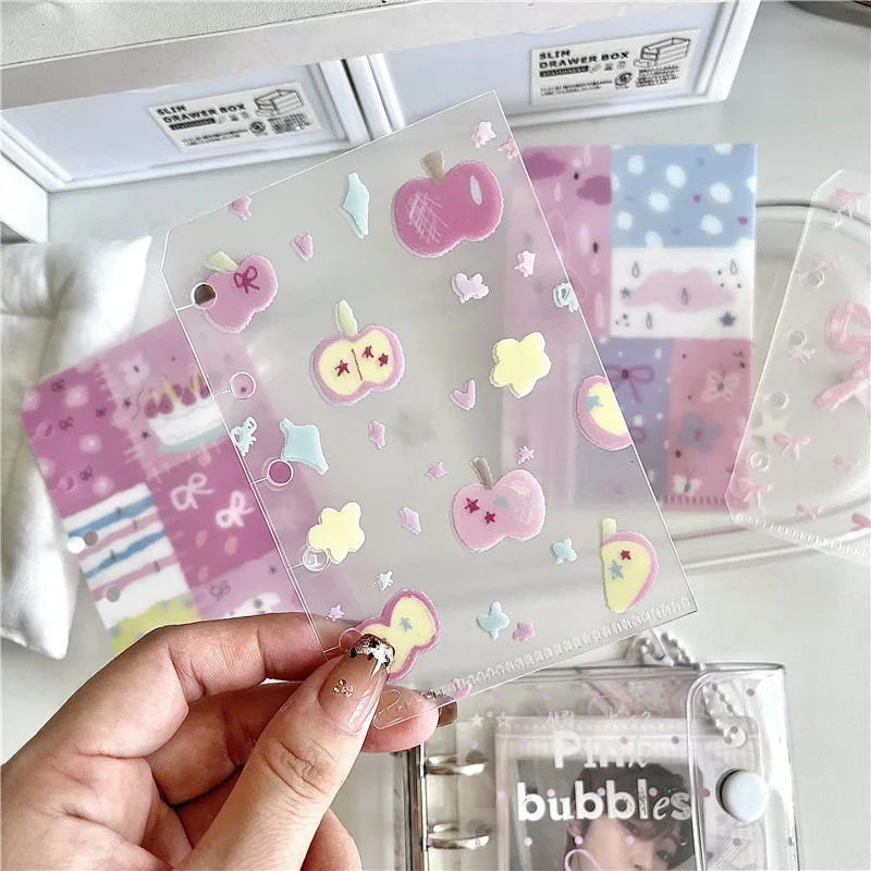 4pcs/set M5 5Holes Candy Heart Pink Series Loose leaf Booklet Detachable PP Storage Inner Bag Inner Page