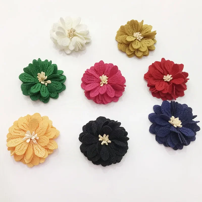 10PCS 4.5cm Pearl hemp petals flower core cloth flower DIY clothing apparel florets hat shoes flower decoration florets