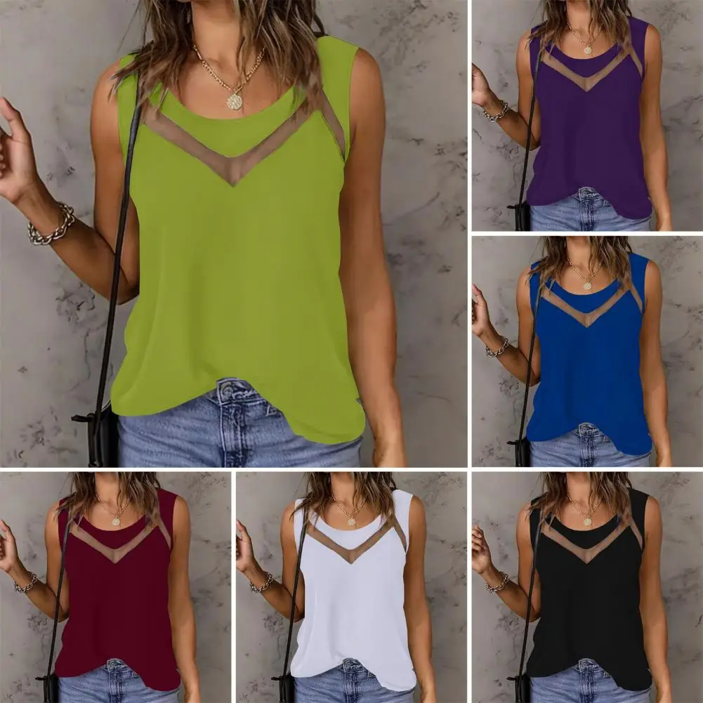 

Women Vest Women’s V-neck Vest Top Soft Breathable Fabric Blouse Loose Fit Mesh Splicing Summer Party Wear Shirt Women Tops