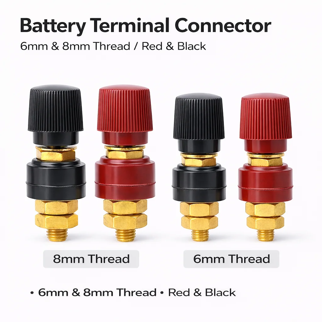 2pcs/Set Brass Battery Terminal Stud Connector Kit, 6mm 8mm Auto Power Junction Post for Car Battery Cable Wiring