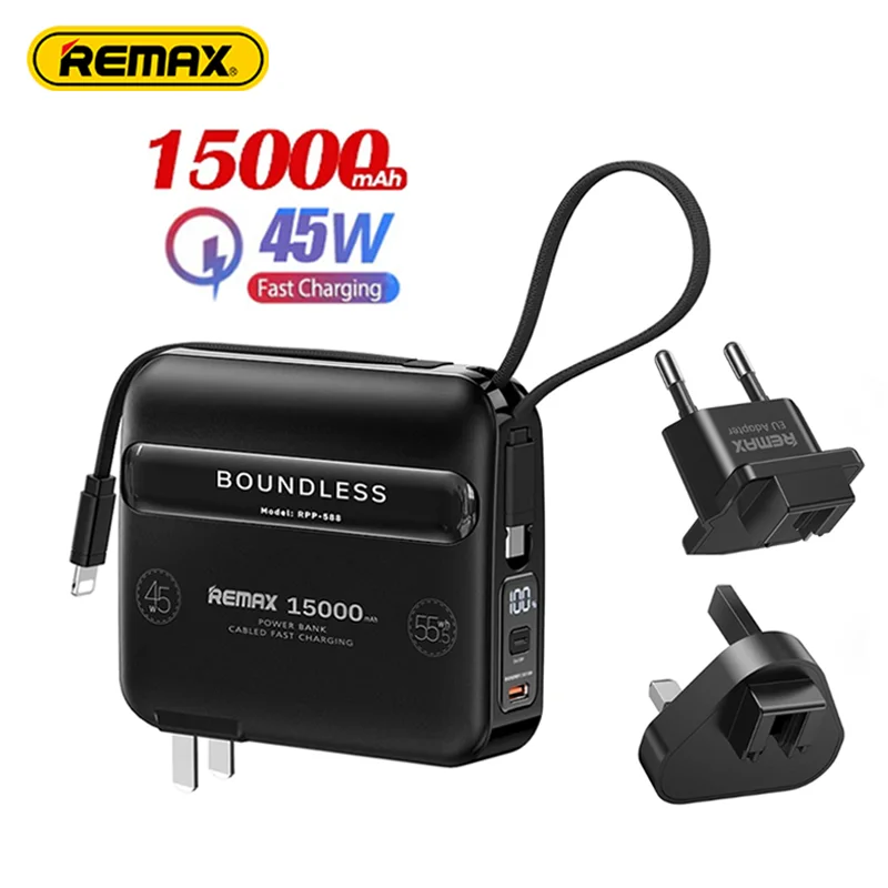 

Remax Chicoe 15000 мАч PD45W Powerbank с кабелем TypeC для телефона, ноутбука, iPad Macbook Externa, адаптер для быстрой зарядки, вилка переменного тока