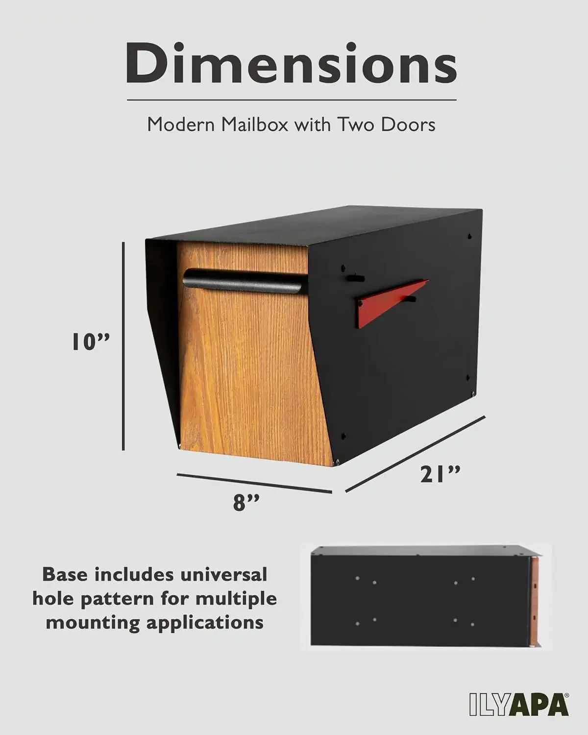 Large Modern Mailbox for Outside - Black, Rear Door - Post Mount | Steel Hinges & Rear Access Door, Post Mount Mail Boxes for Ho