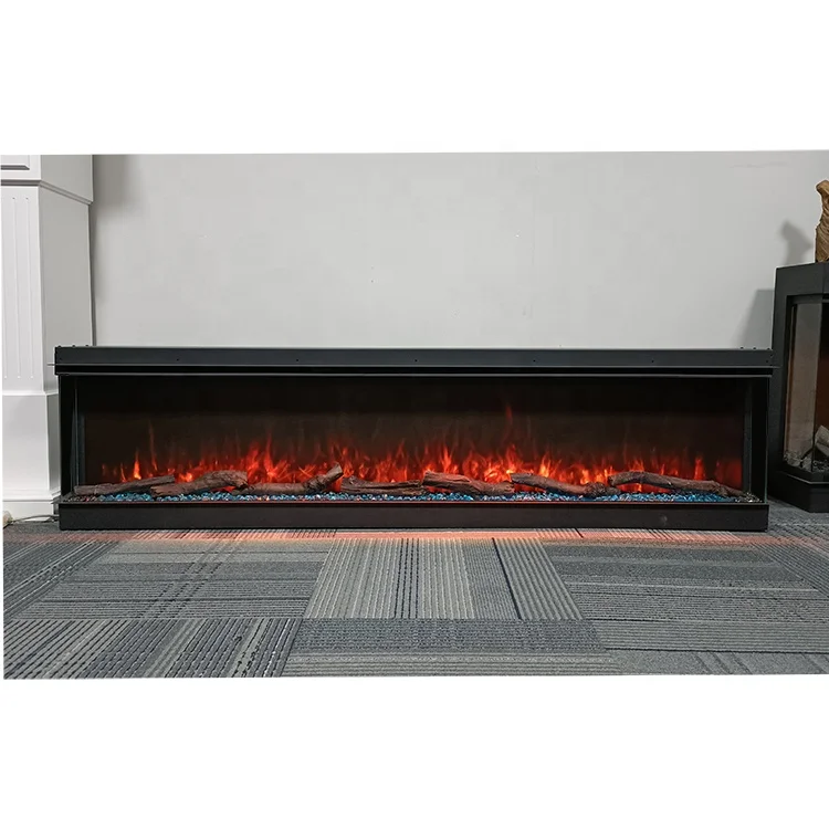 Modern 3 Sided Fireplace 72inch Electric Fireplace Flame Heater Insert Electric 72 Inch Fireplace Linear 7 Colors Black Housing