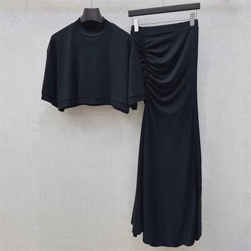 

women's suit New elastic slim fit long skirt for summer 2026 women's 2-piece sets women's half skirt short sleeved top T-shirt