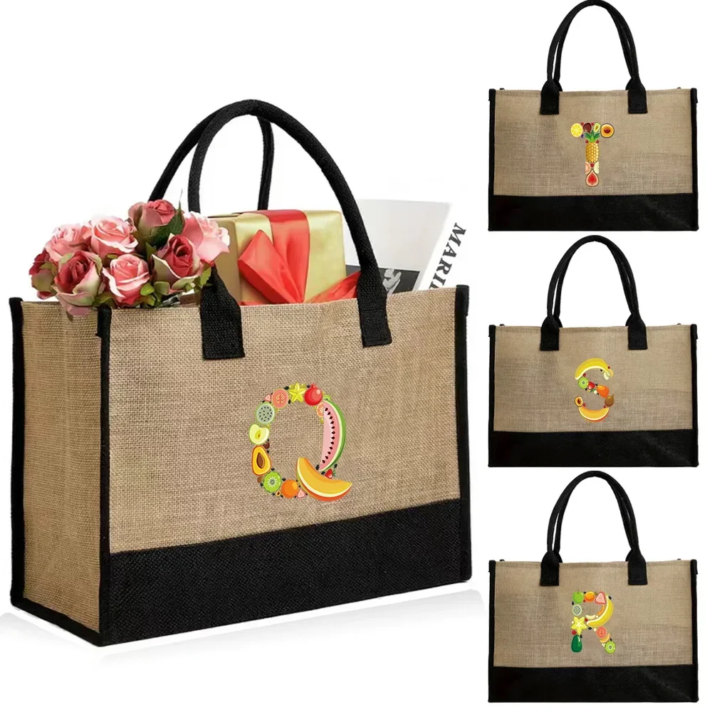 

2026 Jute Bags Reusable and Waterproof Shopping Bag Convenient Large-capacity for Travel Grocery Bag Printing Fruit Series