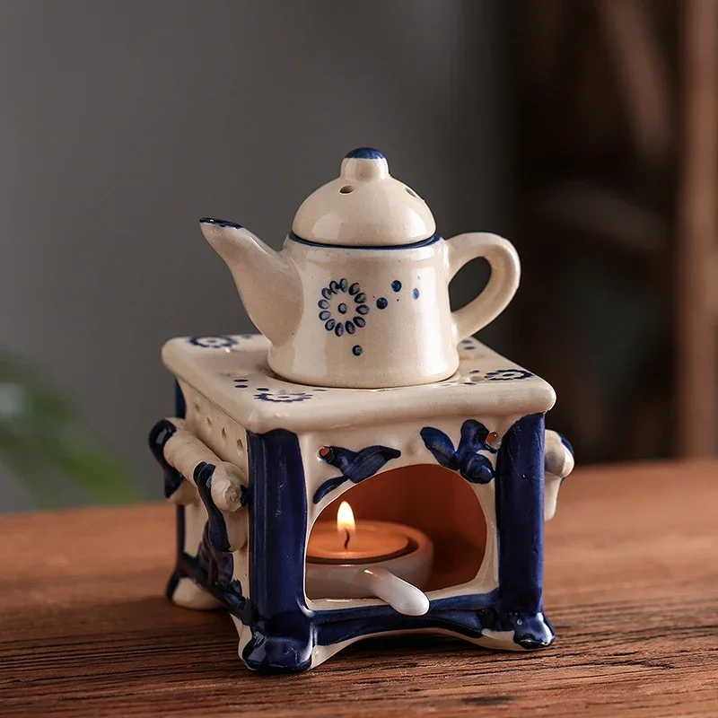 Classical Retro Candle Essential Oils Burner Creative Ceramic Teapot Aromatherapy Oil Lamp Fragrance Burners Home Decor