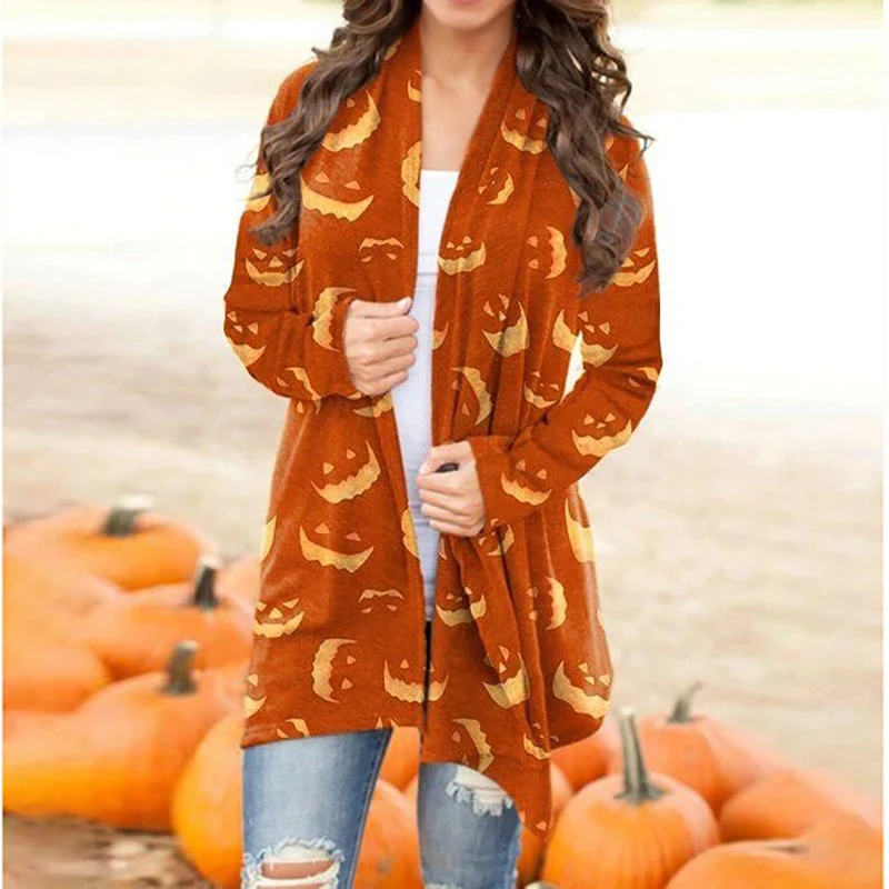 

Long Sleeve Halloween Women Simple Outerwear Spring Autumn Loungewear 2022 V-Neck Elegant Ladies Trench Streetwear Dropshipping