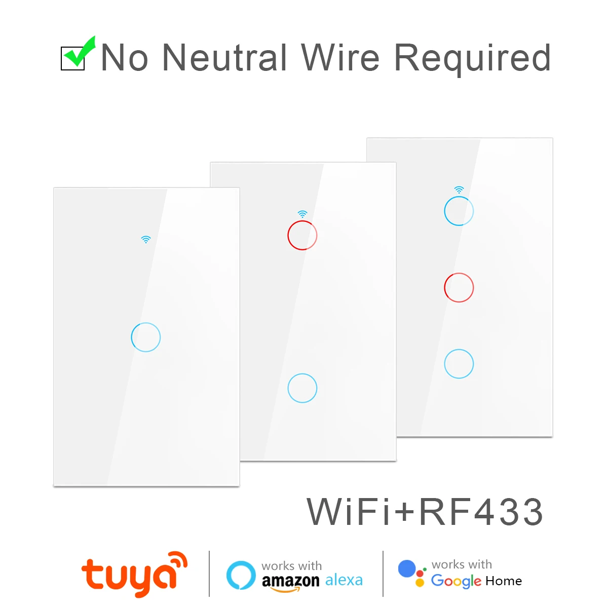 Smart Life Tuya WiFi interruptor de luz inteligente RF433 Control de sincronización interruptor táctil de casa inteligente funciona con Alexa Google Home AC100V-240V