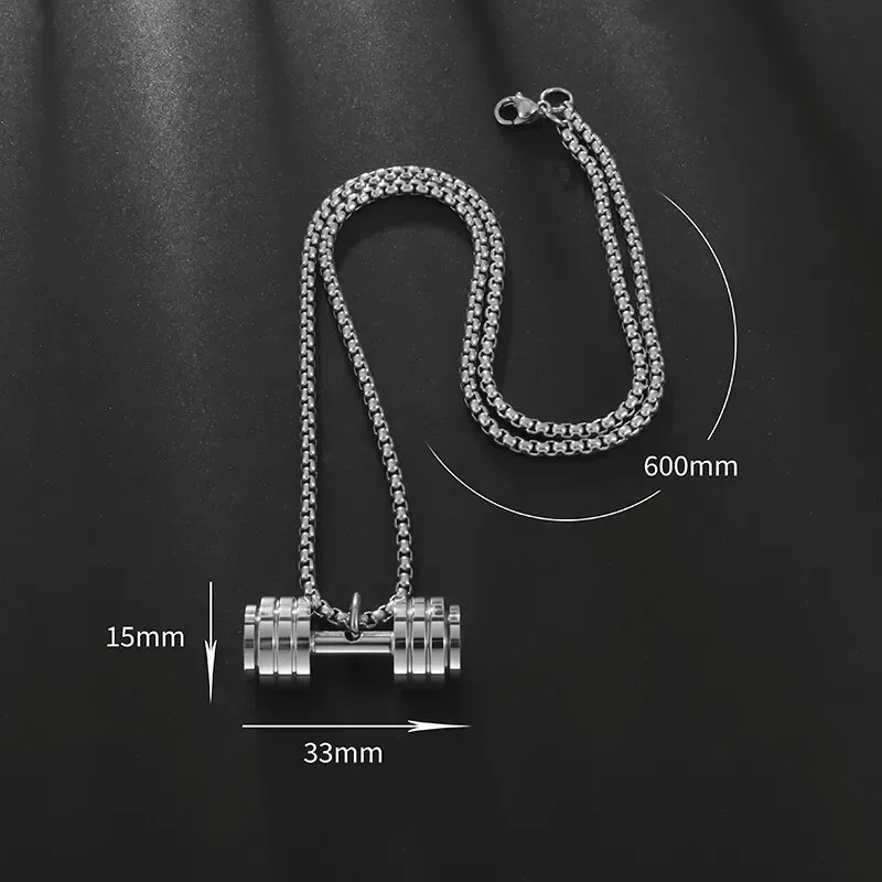Stainless Steel Barbell Dumbbell Pendant Men\\\\\'s Fitness Bodybuilding Necklace Women\\\\\'s Gym Casual Sports Jewelry