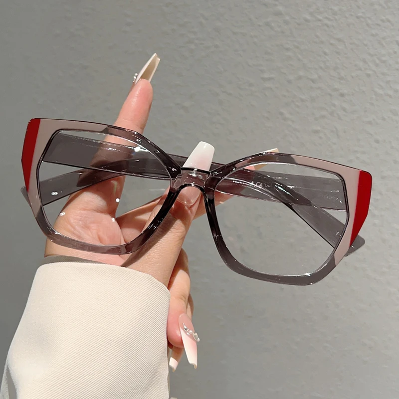 KAMMPT Übergroße quadratische Brille 2025, neue Bonbonfarbe, Patchwork-Rand, optische Rahmen für Damen, trendige Blaulicht-blockierende Dekor-Brillen