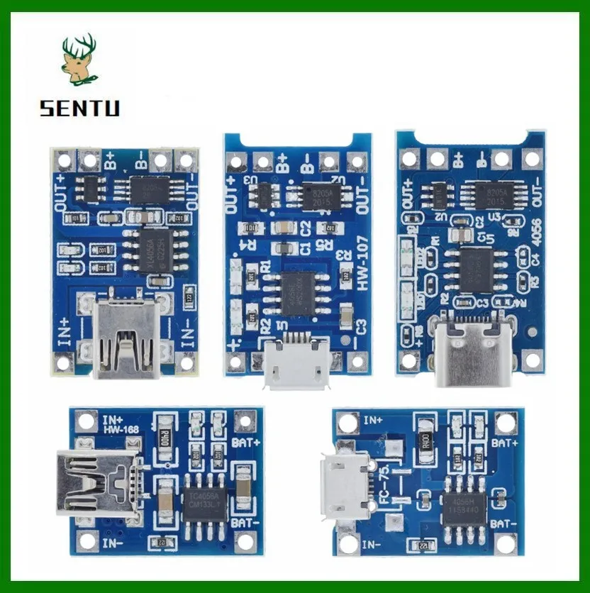 TZT-Módulo de carga de batería de litio, 5 piezas, Micro USB, 5V, 1A, 18650, TP4056, con protección, funciones duales, 1A, Li-ion