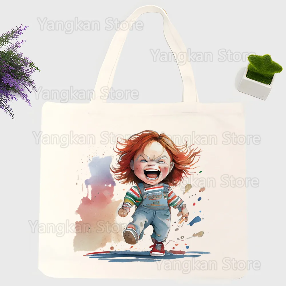 

Chucky Good Guys Child's Play Canvas Shopping Bags Tote Bag Eco Reusable Shopper Canvas Shoulder Bag Large Handbag Bags