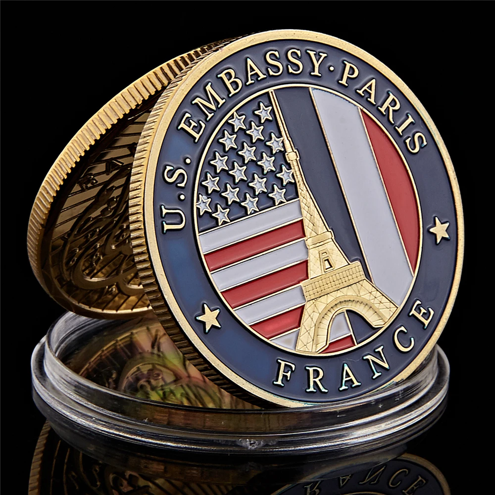 

USA Department of State Embassy Paris France Souvenir Gold Plated Collectible Challenge Coin