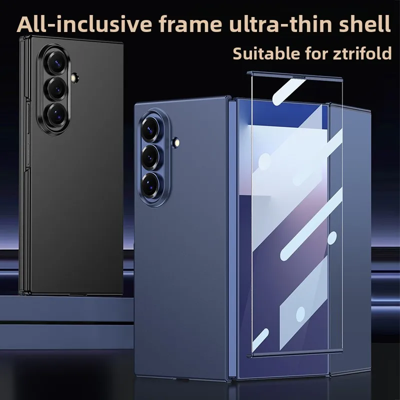 

Shockproof Plastic Hard Phone Case with Tempered Glass Screen Protector For Samsung Galaxy Z TriFold Tough Protective Back Cover