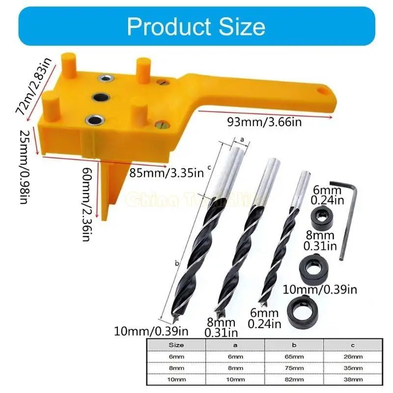 Hướng dẫn khoan 57QF 6/8/10 mm tay cầm tay Jig Jig Dowel Công cụ định vị lỗ thẳng