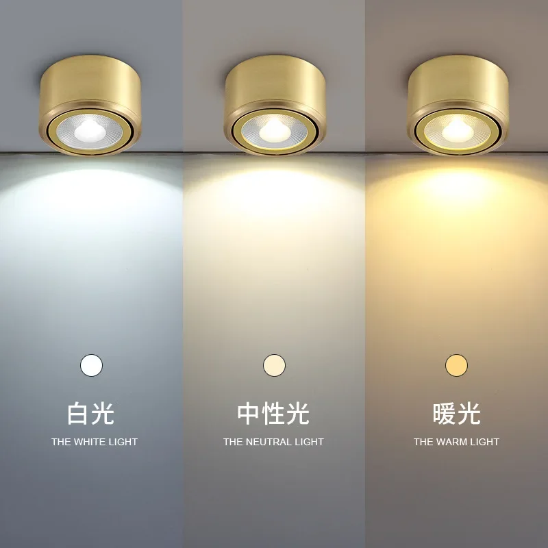Modern Minimalism LED Ceiling Light Adjustable Angle Surface Copper Spotlight Living Room Background Corridor Room Home Decor