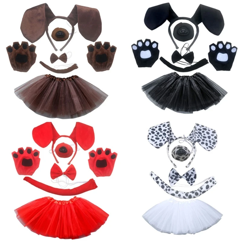 Dachshund Dog Nose Gloves Bow Tie Tail Animal Ears Headband Skirt 6 Pieces Set DropShipping