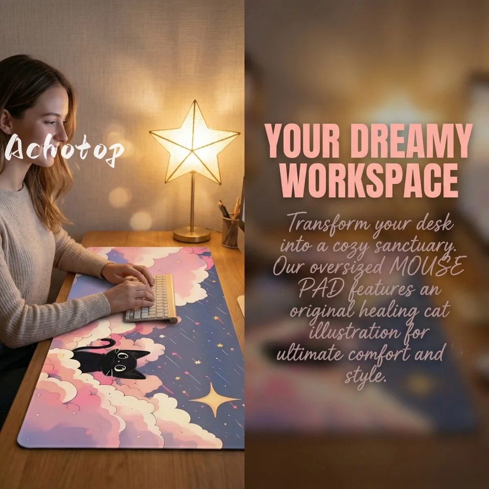 

Коврик для стола XXL 40x80, игровой коврик для мыши и клавиатуры, коврик для геймеров, розовый коврик для мыши с кошкой для девочек