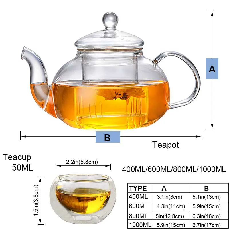 Heat-resistant Glass Teapot Double Wall Teacup Clear Tea Pot Infuser Qolong Kettle Different Flavors