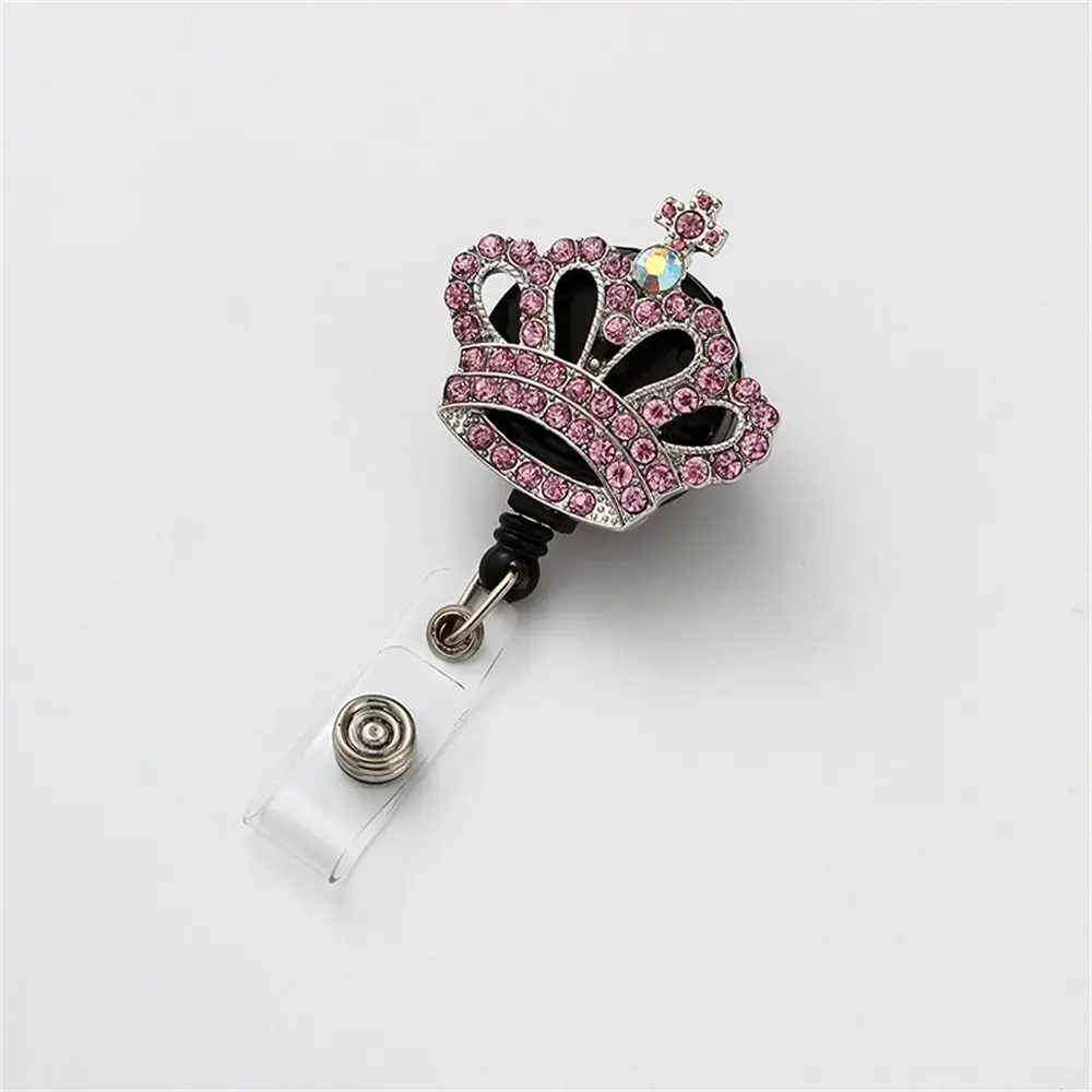 Lovely Diamond Crown Retractable Rotation Nurse Easy-pull Badge Reel Clip Rhinestone Badge Holder Students Doctor ID Card Holder