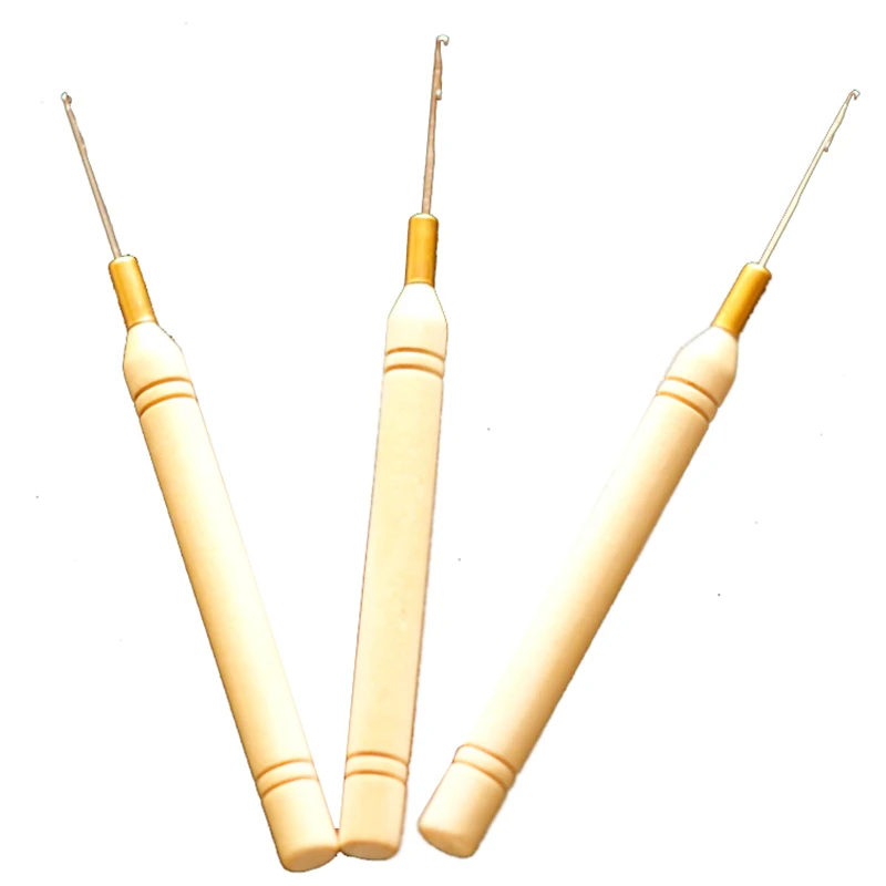 

48 pieces per lot, Micro Ring Hair Extension Wooden Pulling Needle Threader Feather Hook