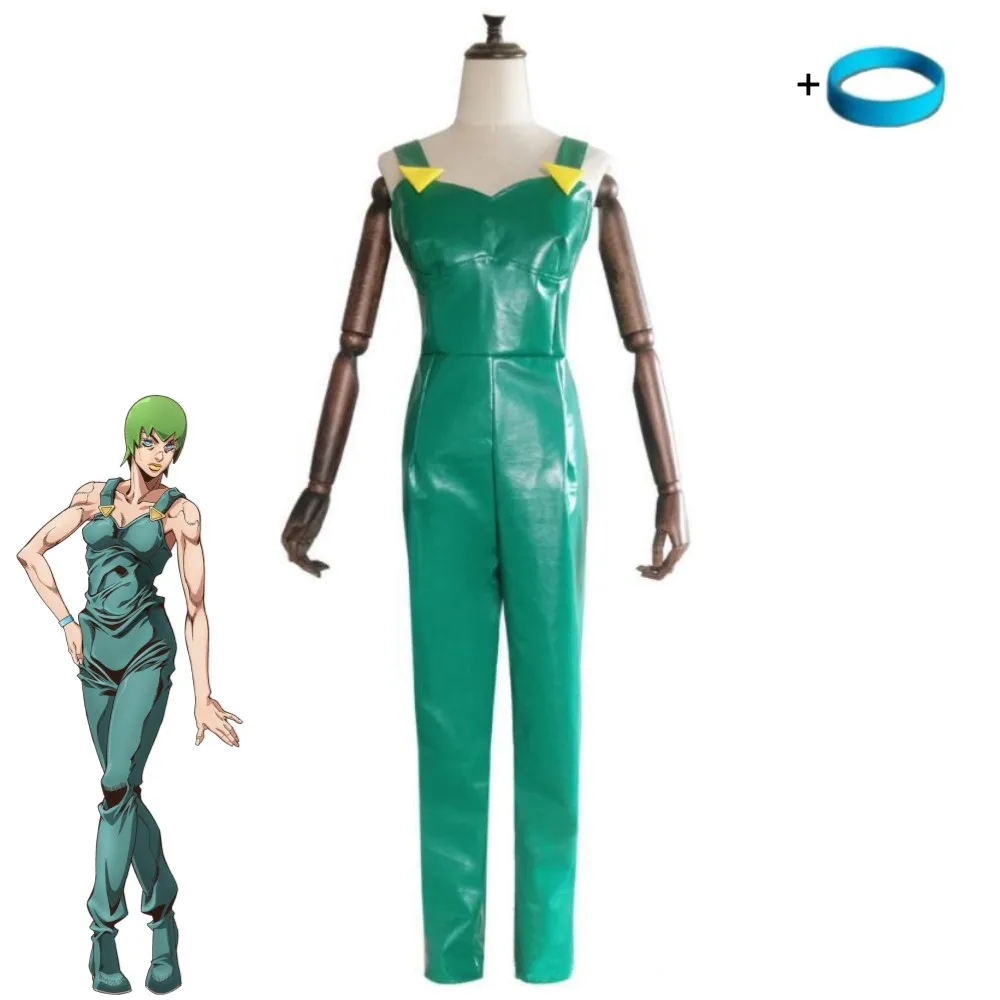 

Anime Jojo’S Bizarre Adventure Stone Ocean Foo Fighters F·F FF Cosplay Costume Green Jumpsuit Overall Hallowen Role Play Suit