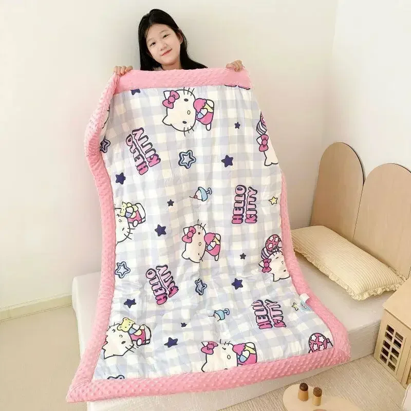 

Sanrio Cinnamoroll Anime Kawaii Knitted Cotton Quilt Cute Cartoon Pochacco Kuromi Students Warm Bed Cover Gifts for Kids