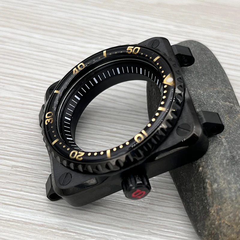 New 42mm Black Square Watch Cases PVD Stainless Steel Sapphire Glass Watch Fits Seiko NH35 NH36 Movement Waterproof Watch Parts