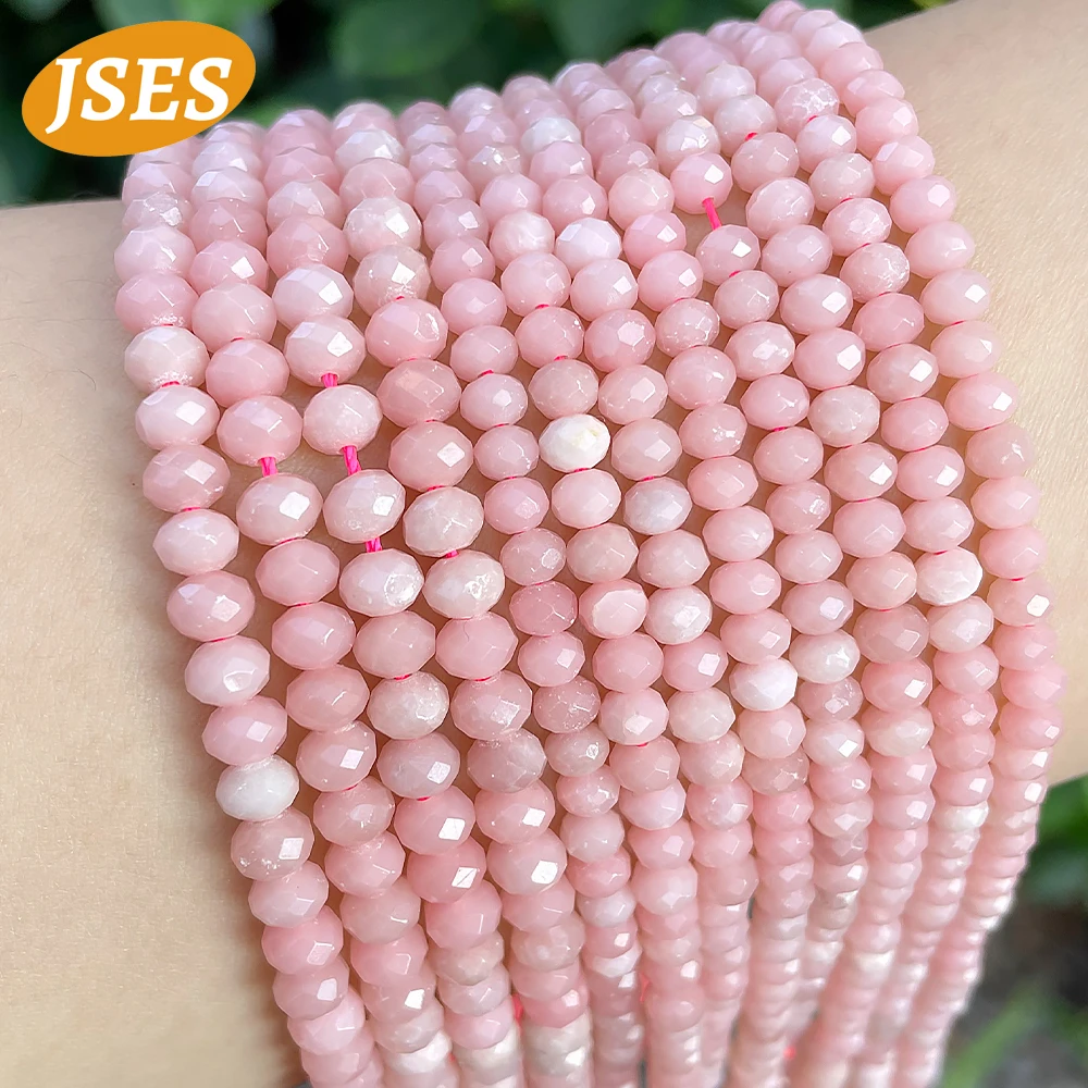 

JSES AA Natural Chinese Pink Opal Faceted Rondelle Spacer Loose Stone Beads for Jewelry Making DIY Necklace Bracelet Accessory