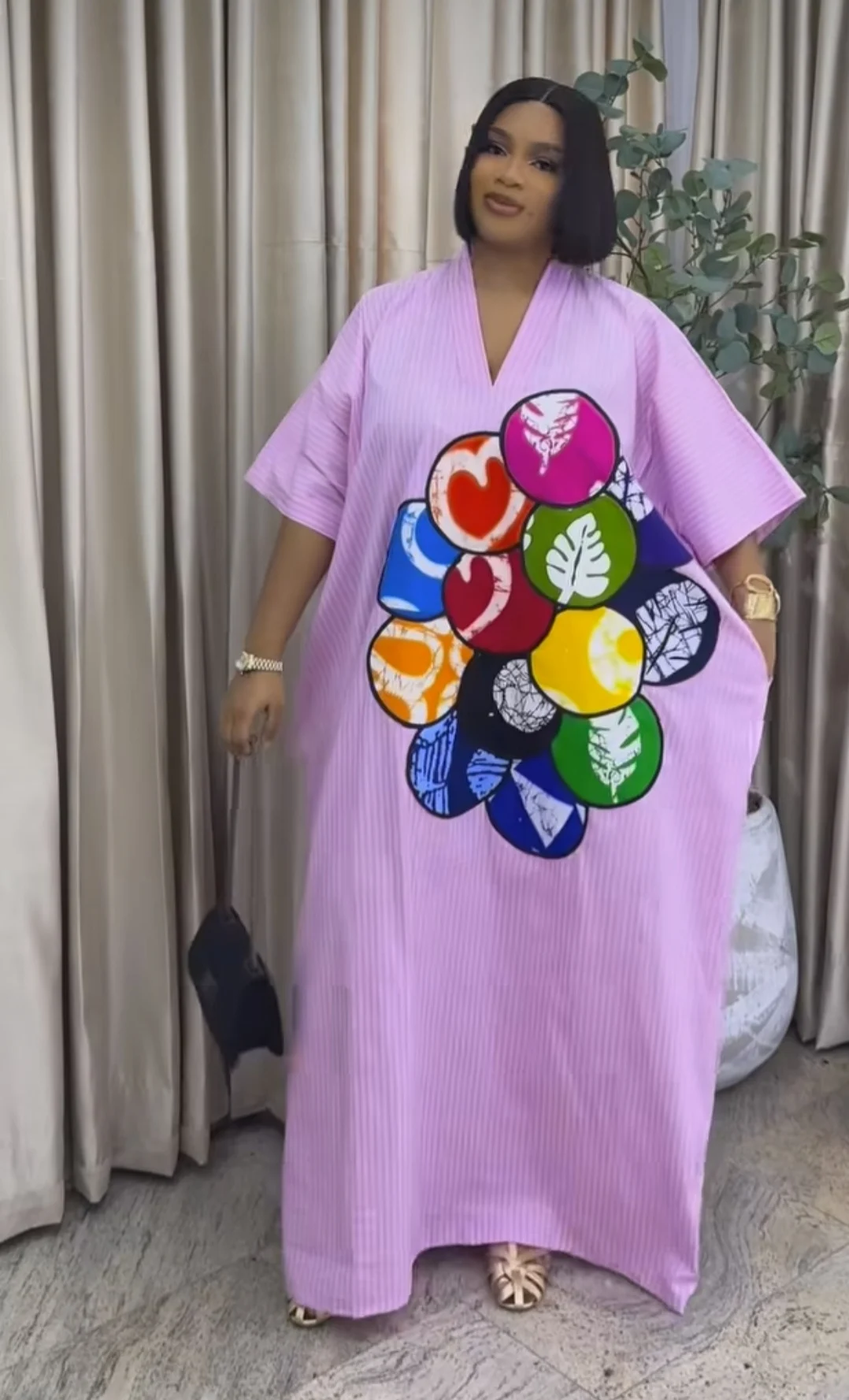 

African Dashiki Plus Size Women Printed Dresses with Half High Batwing Short Sleeves Elegant Casual Wear for Party Daily Outfits