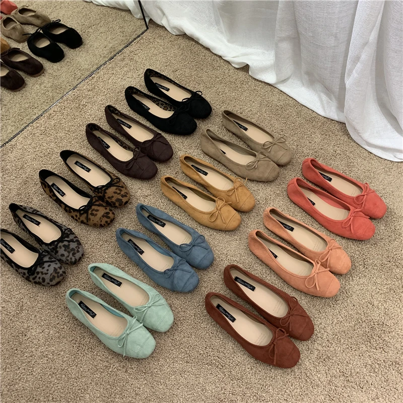 Shoe Cabinet Bi Purchase! Four Seasons Fairy Sle Bow Gentle Flat Shoes Women Square Toe Soft Bottom Ballet Women's Shoes