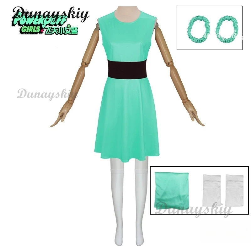 Powerpuff Cosplay Girls Costume Dress Set Blossom Buttercup Bubbles Costume  Dress Women Belt Set Halloween Fancy Dress - AliExpress 200000532