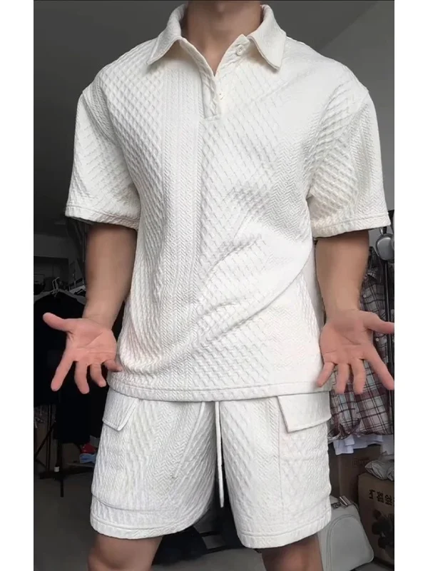 

Large Size 300 Pou Texture irt ort Sve Casual Set for Men Summer Loose Heavyweight Loose Fit Leisure orts