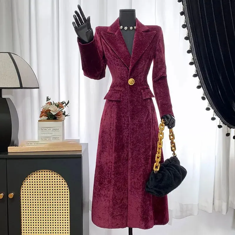 

Elegantly Slimming Wine Red Woolen Coat Women's Winter New Mid-Length Knee Slimming Effect Solid-Color High-End Overcoat Female