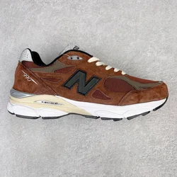 Original New Balance NB 990 V3 Classic Vintage Mesh Fabric Leather Casual Men's and Women's Running Shoes White Silver