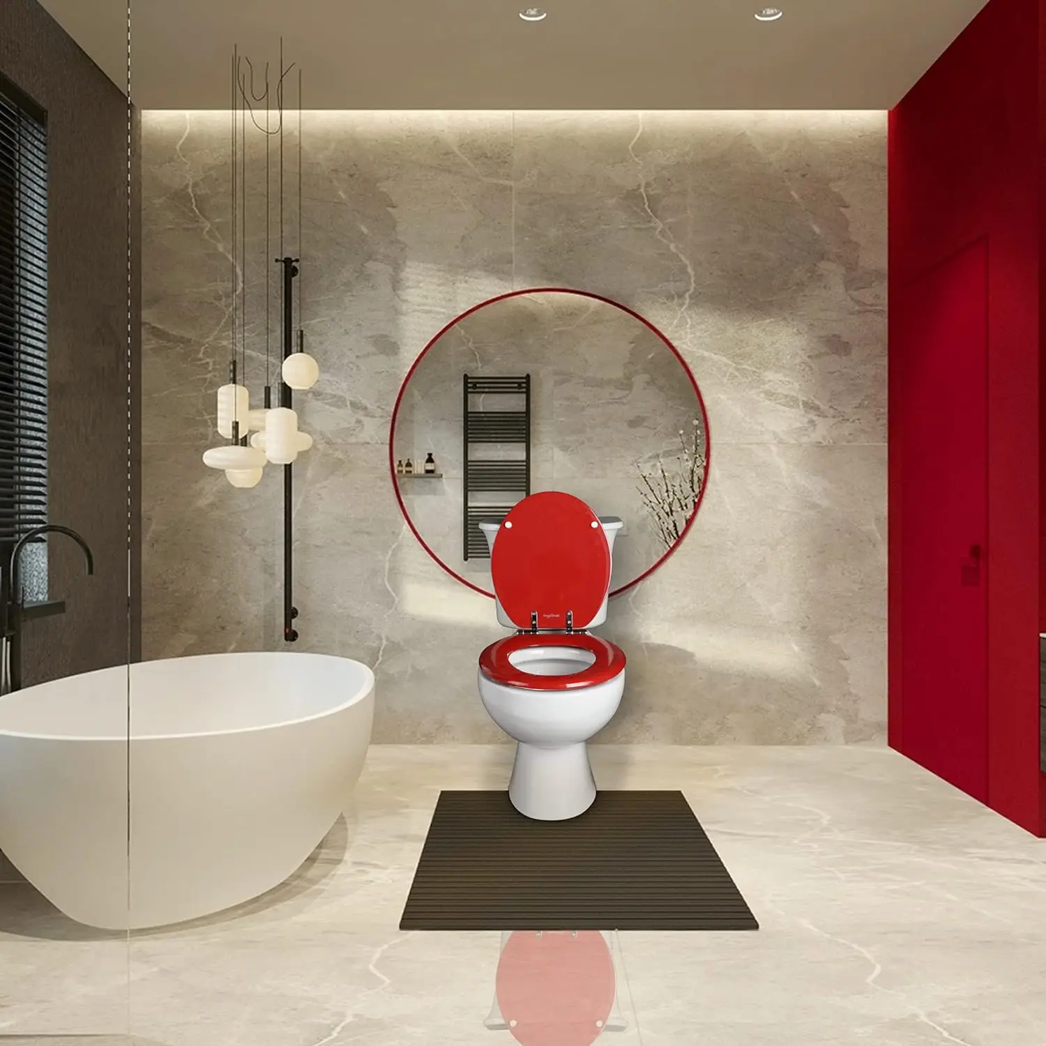 

Red Round Toilet Seat Natural Wood Toilet Seat with Zinc Alloy Hinges, Easy to Install also Easy to Clean, Scratch Resistant