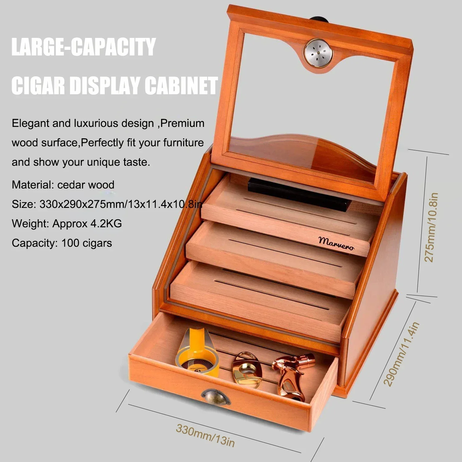 Luxury Cigar Cedar Wood Display Cabinets Beveled Rosewood Glass Window Hygrometer Humidifier Aging Storage Box Cabinet Smoking