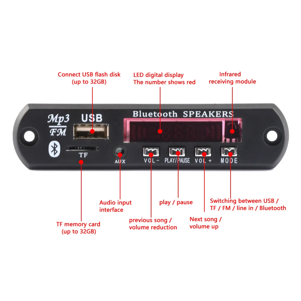 DC 5V 2X3W 6W Amplifier Decoder Board Bluetooth V5.0 Car MP3 Player USB Recording Module FM AUX Radio for Speaker