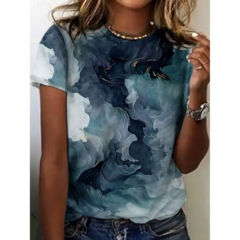 T-shirt per insetti con foglie di fiori stampati in 3D per le donne T-shirt con grafica colorata a maniche corte Summer Street O-Collo T-shirt larghe