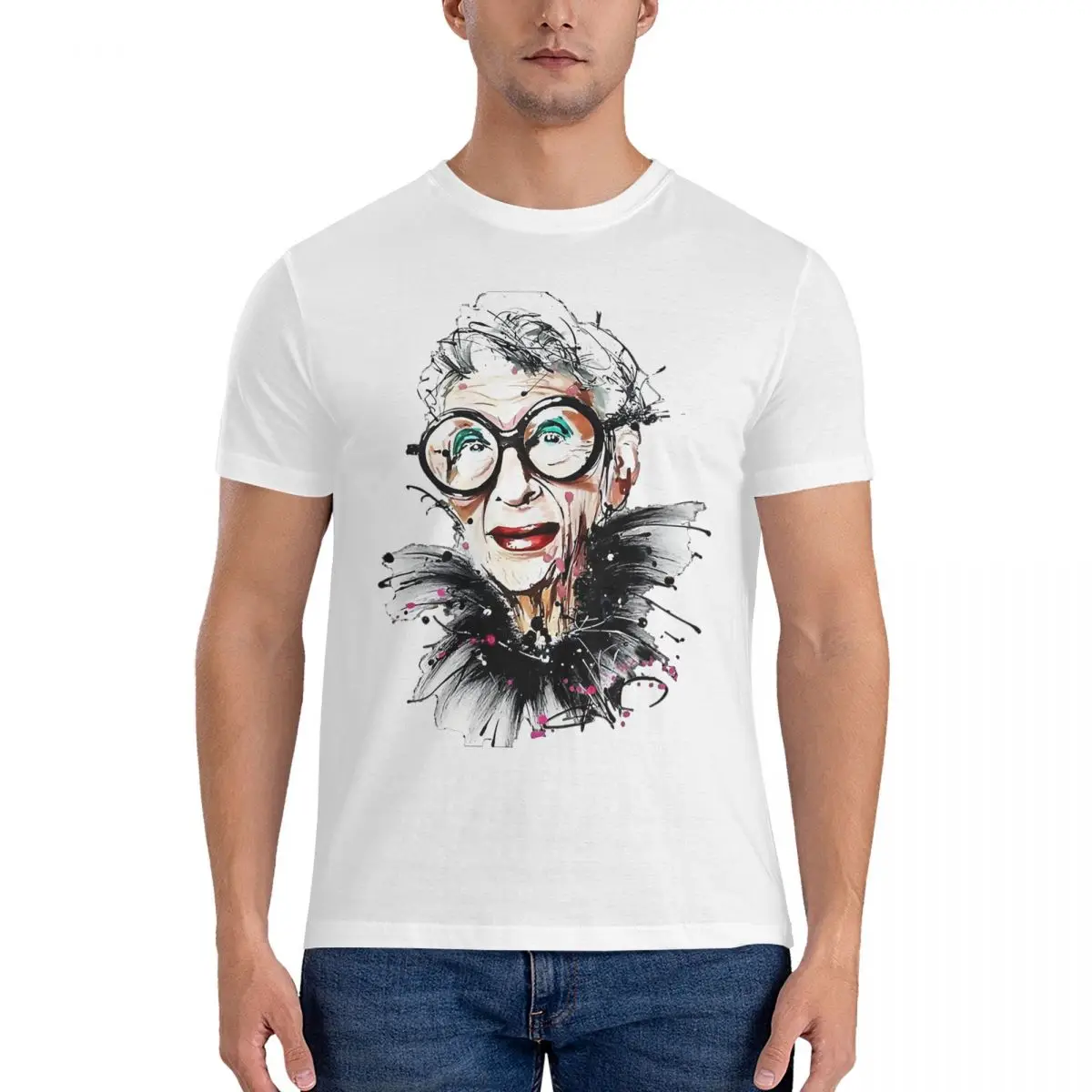 Elderly Style T-Shirt for Men Iris Apfel Creative Cotton Tees Round Collar Short Sleeve T Shirt Gift Idea Clothing