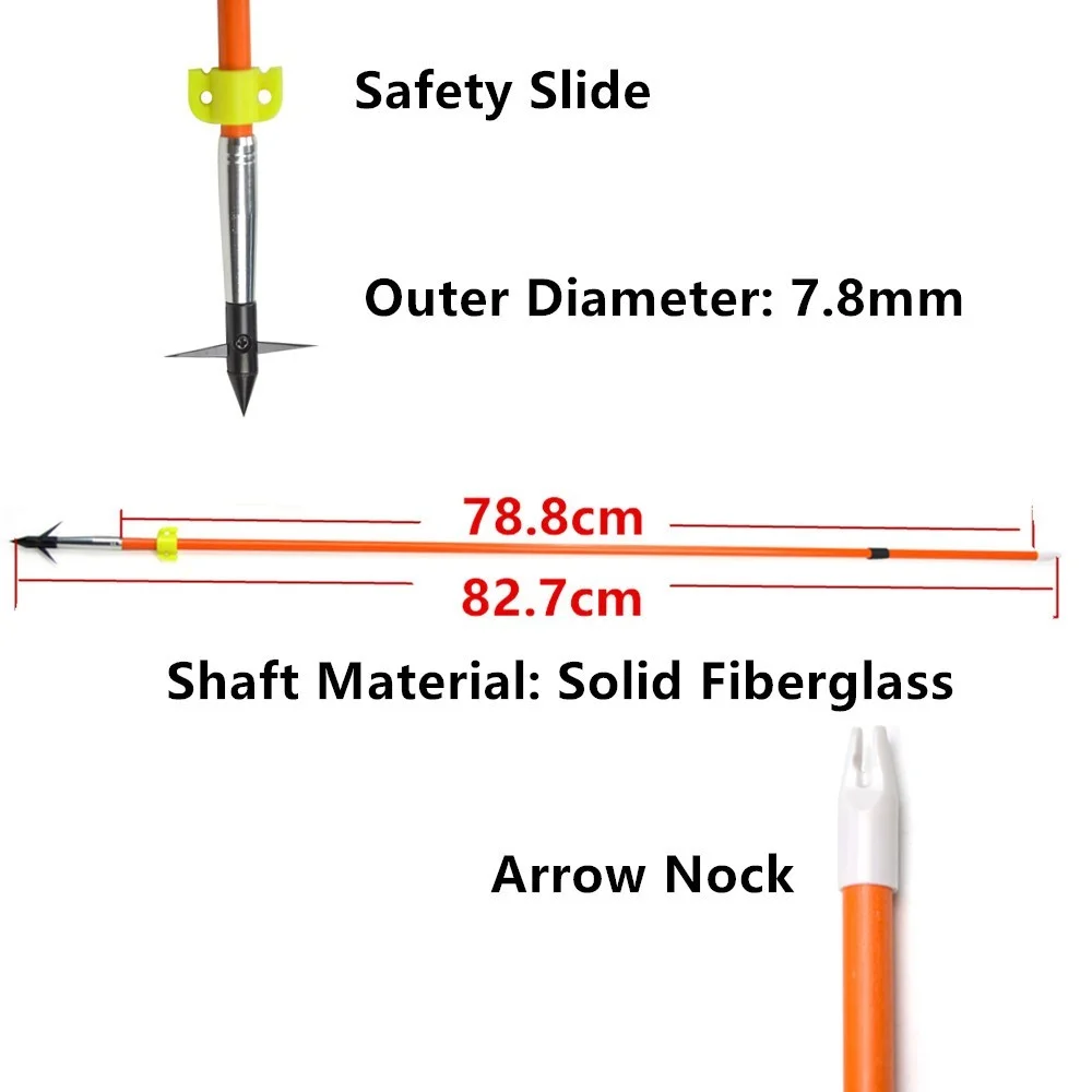 Bowfishing Arrows 6pcs Solid Fiberglass Replaceable Broadheads Safety Slides for Hunting Fishing Outdoor Shooting Practice Use view 2