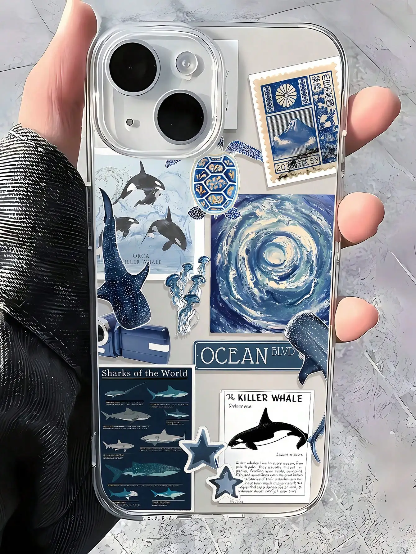 Coque de téléphone esthétique Summer Ocean Elements Whale, méduse, tortue Collage, compatible avec iPhone 17 à 11 Pro Max Plus