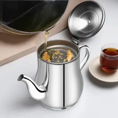 

Stainless Steel Oil Pot with Strainer Removable Filter Kitchen Grease Container Oil Dispenser Separator for Stylish Cooking