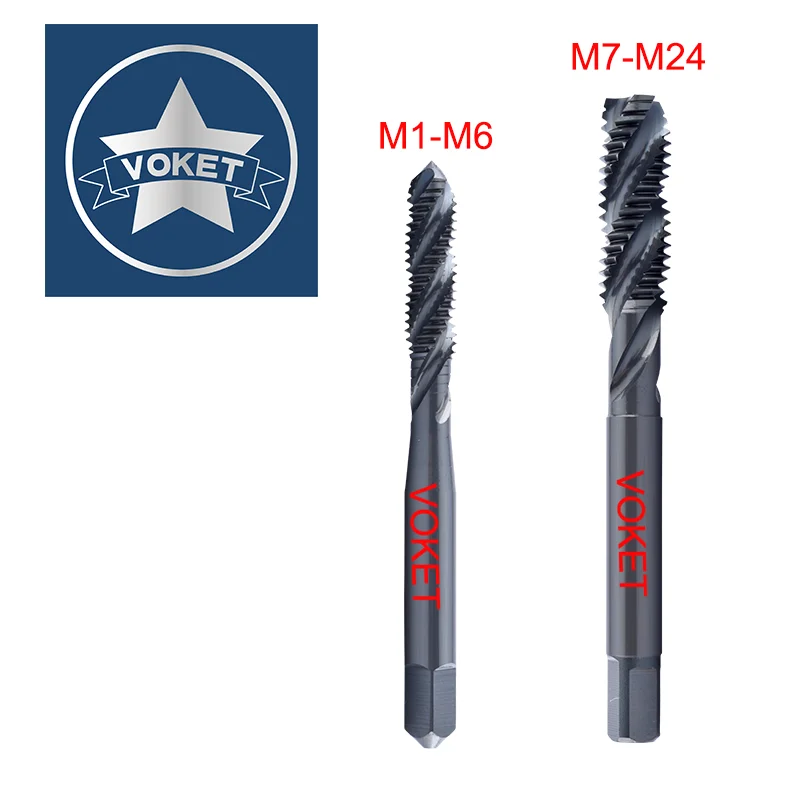 VOKET HSSE INOX Metric Spiral Fluted Tap Pointed M2 M3 M4 M5 M6 M8 M10 M12M14 M16 M18 M24 Machine Screw Thread Taps